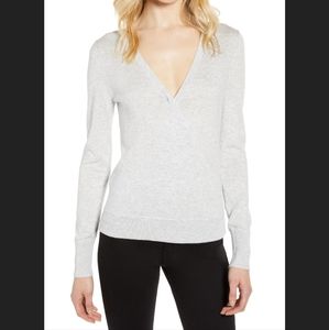 Halogen Faux Wrap Sqeater, Grey, Size M